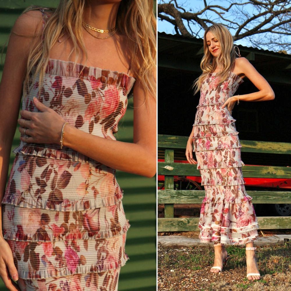 V. Chapman Floral Midi Dress - Pink and White